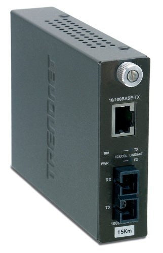 TRENDnet 100Base-TX to 100Base-FX Single Mode SC Fiber Converter (15 Km, 9.3 Miles) TFC-110S15 (Black)