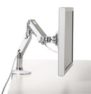 Humanscale M8 Adjustable Articulating Monitor Arm - Two Piece Clamp On Mount with Base - Polished Aluminum with White Trim