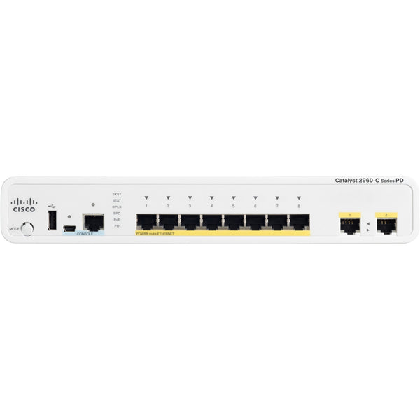 Cisco Catalyst WS-C2960C-8PC-L Ethernet Switch - 8 Port - 2 Slot - 8 2 x 10/100Base-TX - 10/100/1000Base-T - Power Over Ethernet - 2 x SFP (mini-GBIC) Slot