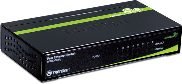 TRENDnet 8-Port Unmanaged 10/100 Mbps GREENnet Ethernet Desktop Metal Housing Switch, TE100-S80G