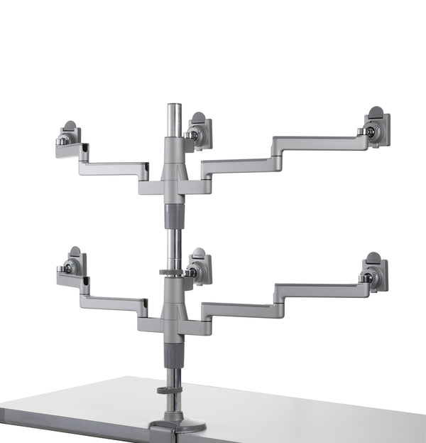 Humanscale M/Flex Dual Monitor Arm, Silver with Gray Trim, Clamp Mount